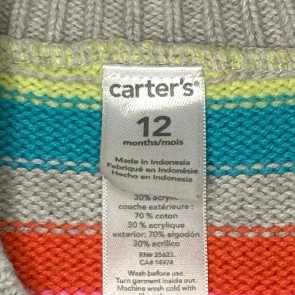 Carter's Striped Sweater Dress Baby Girl 12M Bright Multicolor A-Line Knit